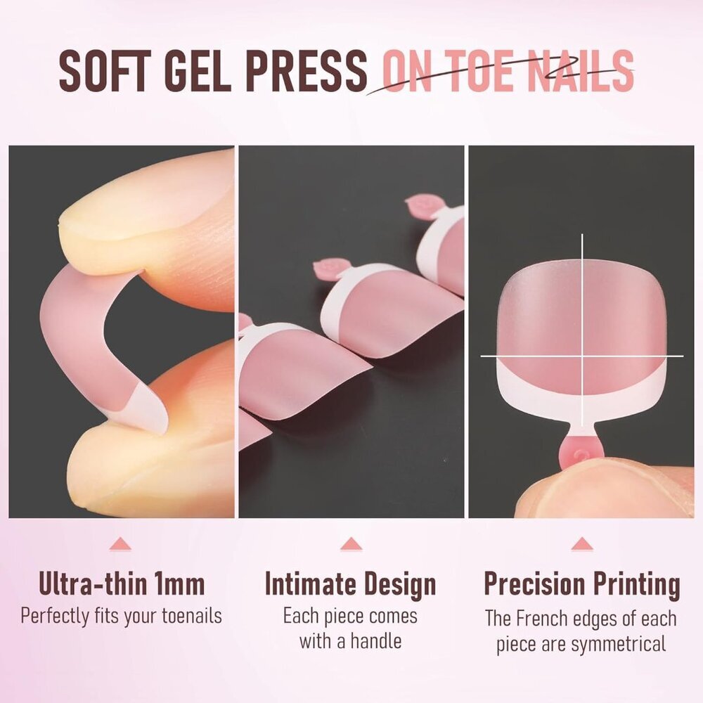 French Toe Nail Press Ons 312pcs Peach Pink Full Cover Toe Nail Tips Press On Na - Picture 5 of 8